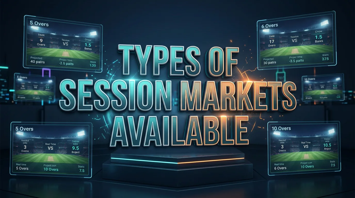 IPLBettingGuide showing different types of session markets for betting with real-time cricket stats.